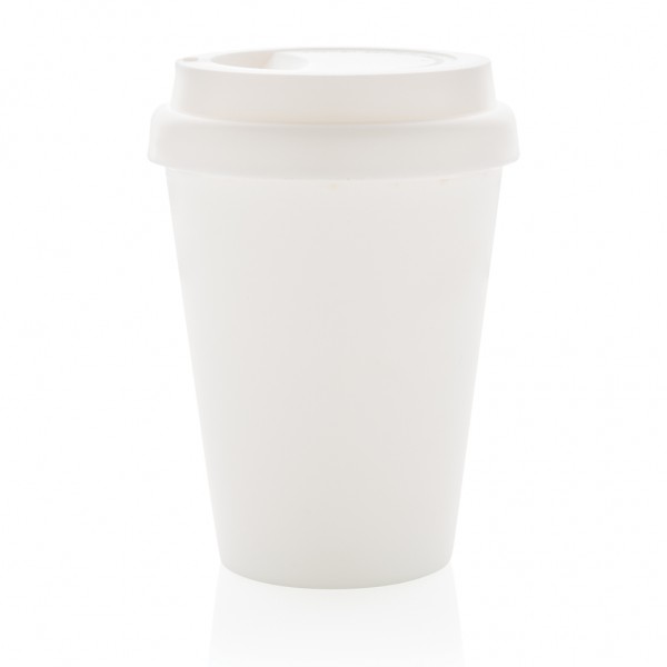 Wiederverwendbarer doppelwandiger Kaffeebecher 300ml, weiß