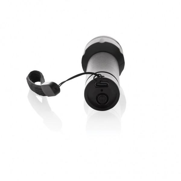 Flara USB-aufladbare Taschenlampe aus RCS recyceltem ABS, schwarz