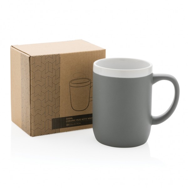 Keramiktasse mit weißem Rand, 300ml, grau