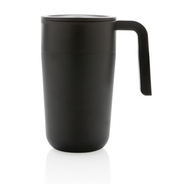 GRS recycelte PP und Stainless Steel Tasse mit Griff, schwarz