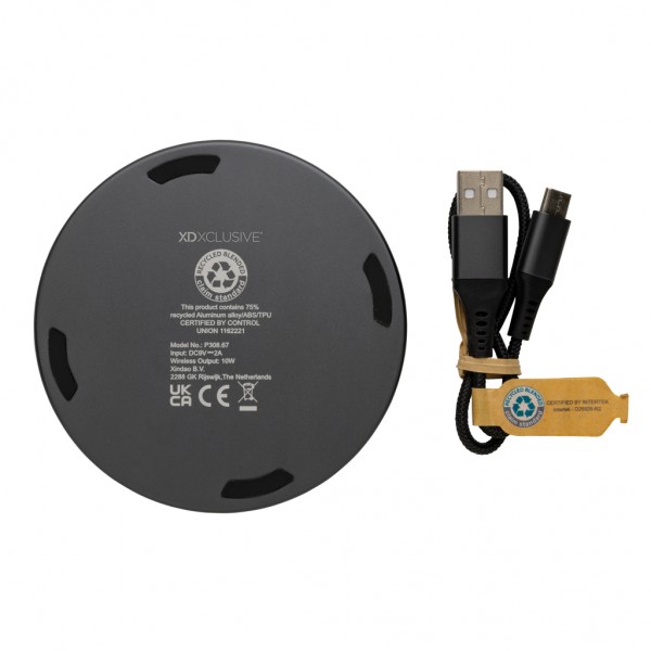 Terra 10W Wireless Charger aus RCS recyceltem Aluminium, grau
