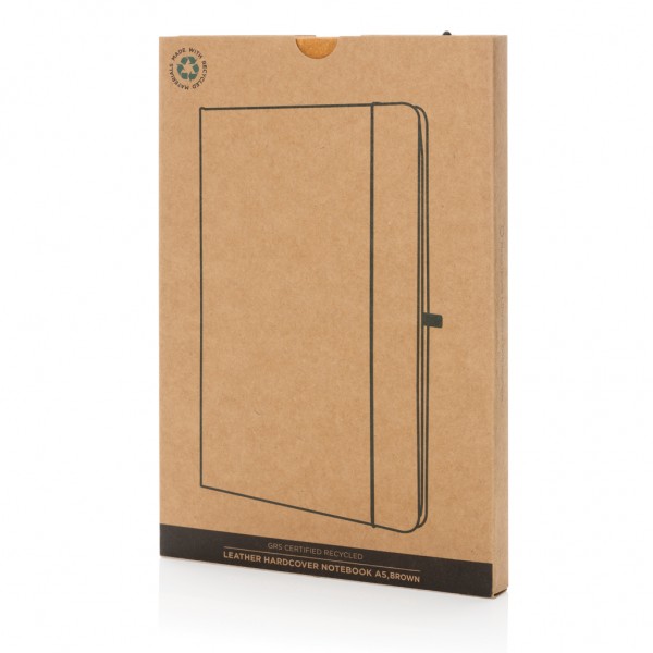 A5 Hardcover Notizbuch aus GRS recyceltem PU, braun