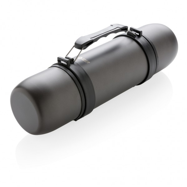 Thermosflasche mit 2 Bechern, grau