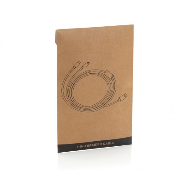 3-in-1 umwobenes Kabel, grau