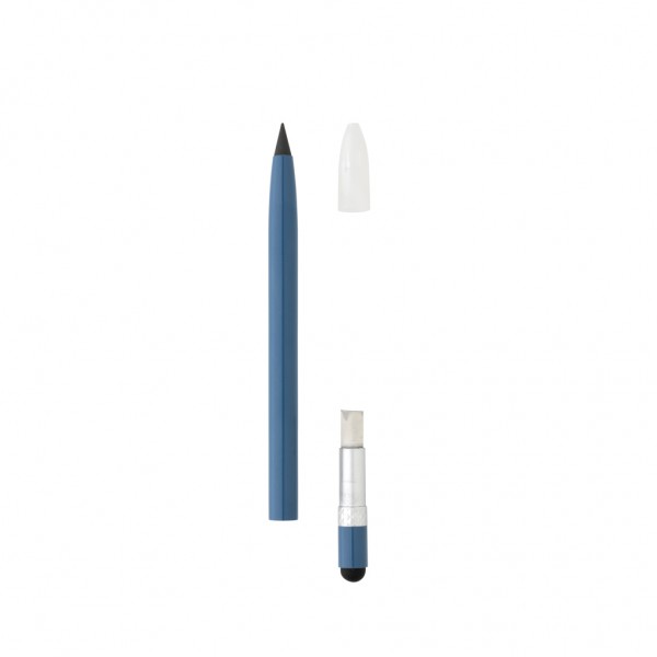 Tintenloser Stift aus Aluminium mit Radiergummi, blau
