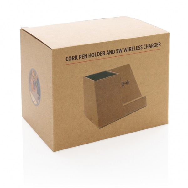 Kork Stiftehalter mit 5W Wireless Charger, khaki