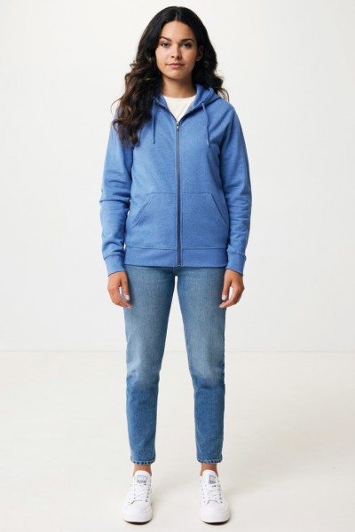 IQONIQ Abisko Zip-Kapuzenpullover aus recycelter Baumwolle, heather blue XXL