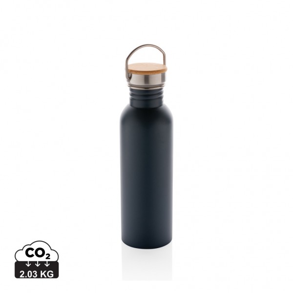 Moderne Stainless-Steel Flasche mit Bambusdeckel, blau