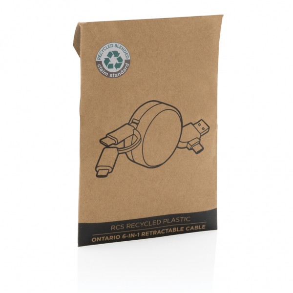Ontario ausziehb. 6-in-1 Kabel aus RCS recyceltem Kunststoff, weiß