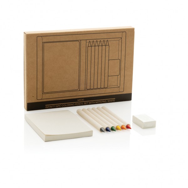 Micki GRS 6-tlg. Infinity-Buntstifteset mit Notizblock, weiß