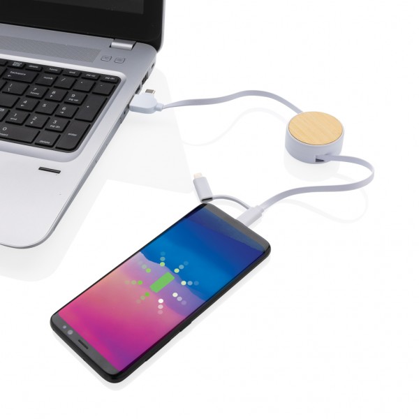 Ontario ausziehb. 6-in-1 Kabel aus RCS recyceltem Kunststoff, weiß