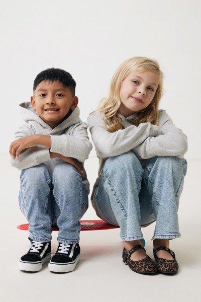 IQONIQ Yengo KidsHoodie mit Seitentaschen aus rec. Baumwolle, light heather grey 910