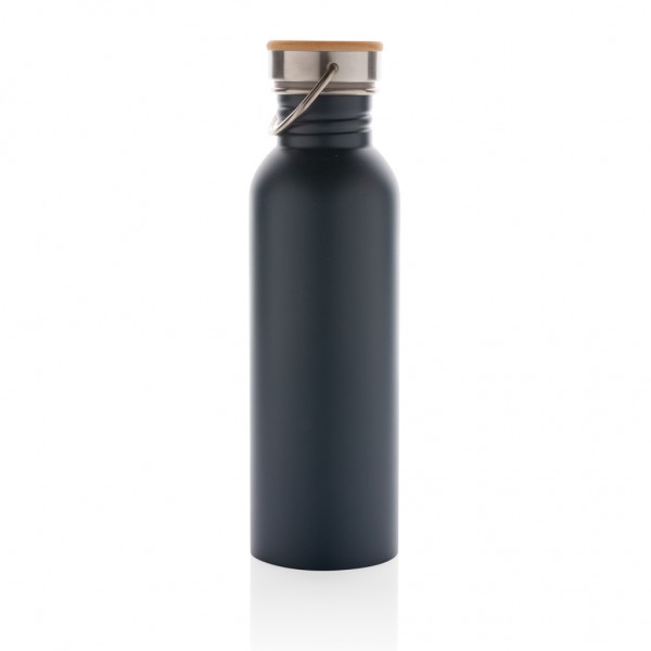 Moderne Stainless-Steel Flasche mit Bambusdeckel, blau