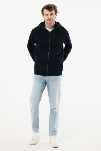 IQONIQ Abisko Zip-Kapuzenpullover aus recycelter Baumwolle, schwarz XS