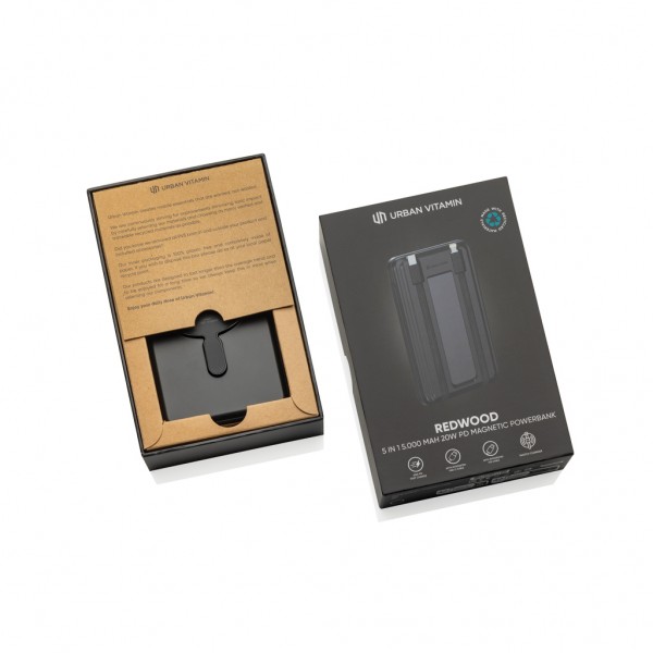 Urban Vitamin Redwood 5-in-1 5.000mAh 20W PD magn. Powerbank, schwarz
