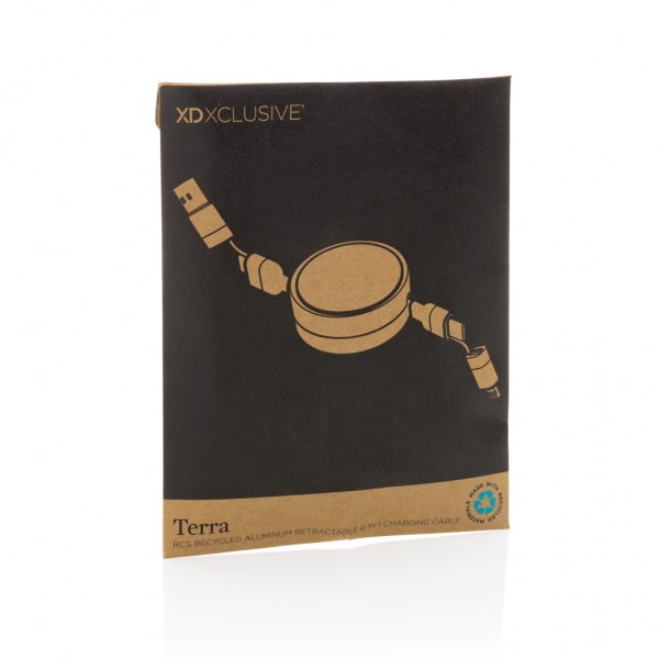 Terra aufrollbares 6-in-1 60W-Kabel aus RCS recyc. Aluminium, grau