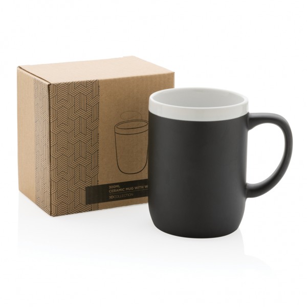 Keramiktasse mit weißem Rand, 300ml, schwarz