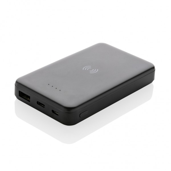 5.000mAh 5W Wireless Powerbank aus RCS recyceltem Kunststoff, schwarz
