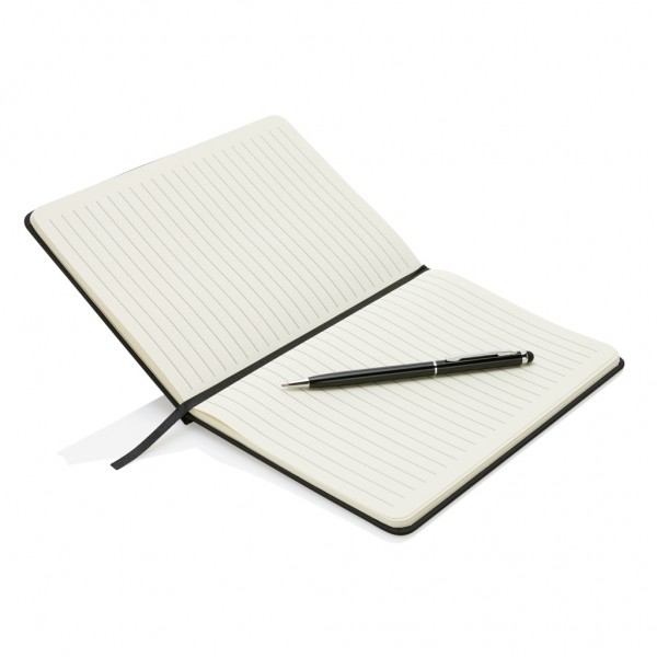 Basic Hardcover PU A5 Notizbuch mit Stylus-Stift, schwarz
