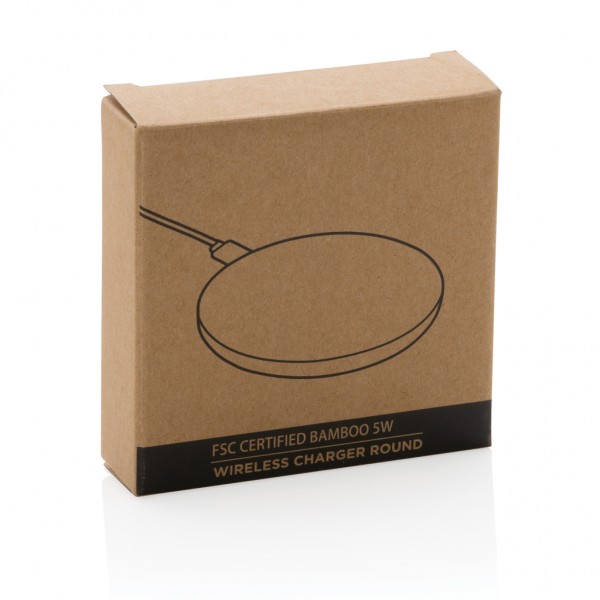 Rundes kabelloses 5W-Ladegerät aus Bambus, braun