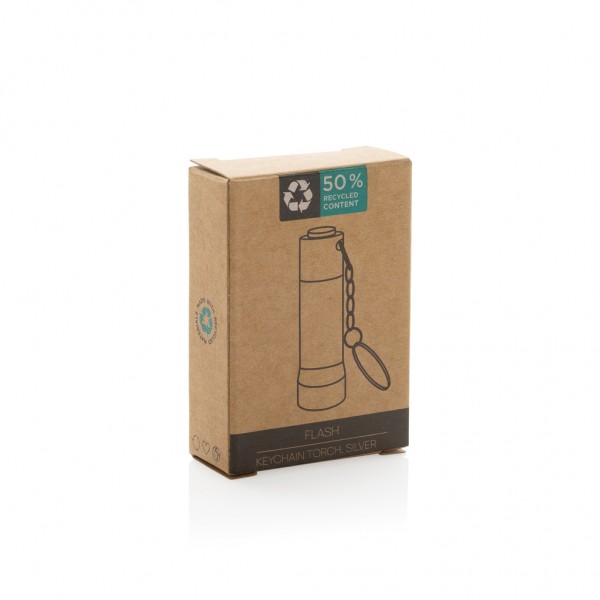 Flash Schlüsselanhänger-Taschenlampe aus RCS rec. Aluminium, Silbergrau
