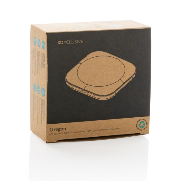 Oregon Wireless-Charger aus RCS recyc. Kunststoff & Kork, braun