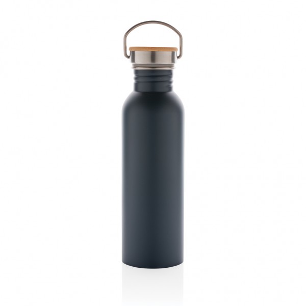 Moderne Stainless-Steel Flasche mit Bambusdeckel, blau