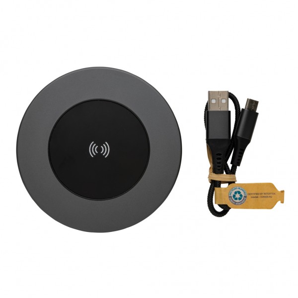 Terra 10W Wireless Charger aus RCS recyceltem Aluminium, grau