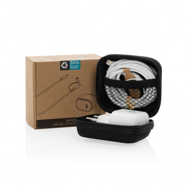 Boost 2-tlg. 20W Type-C Ladeset aus RCS recyceltem PET, schwarz