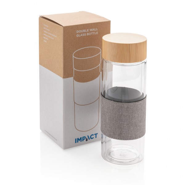 Impact doppelwandige Borosilikatglas-Flasche, transparent