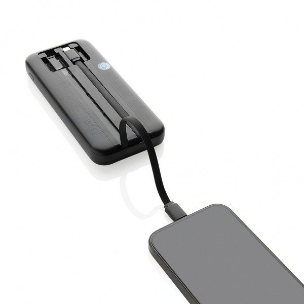 Turbopack 10000mAh Powerbank mit integr. Kabeln aus RCS rABS, schwarz