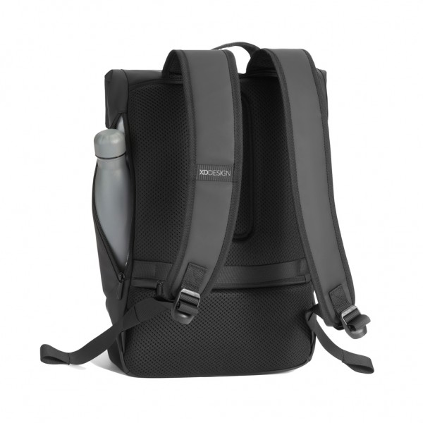 Urban wasserabweisender Flap-Top Rucksack, schwarz