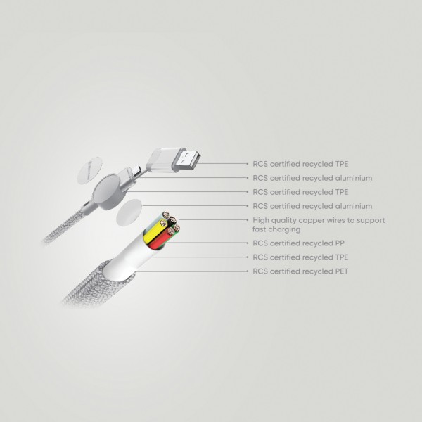 Oakland RCS rKunststoff 1,2m 6-in-1 Fast-Charging 45W Kabel, weiß