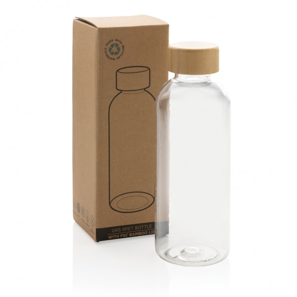 RCS rPET Flasche mit Bambus-Deckel, transparent