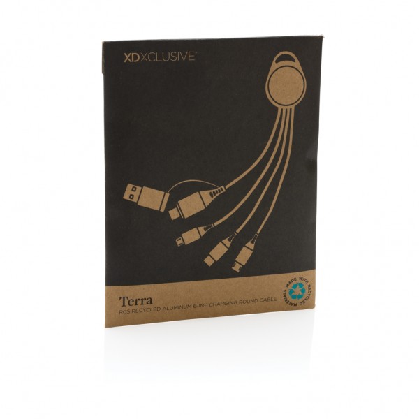 Terra 6-in-1-Ladekabel aus RCS recyceltem Aluminium, grau