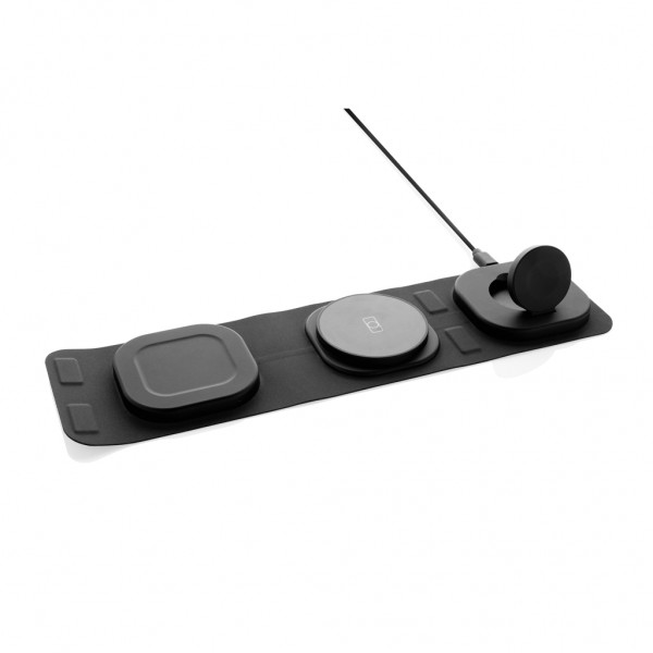Swiss Peak 15W 3-in 1 Wireless-Reise-Charger aus RCS Plastik, grau