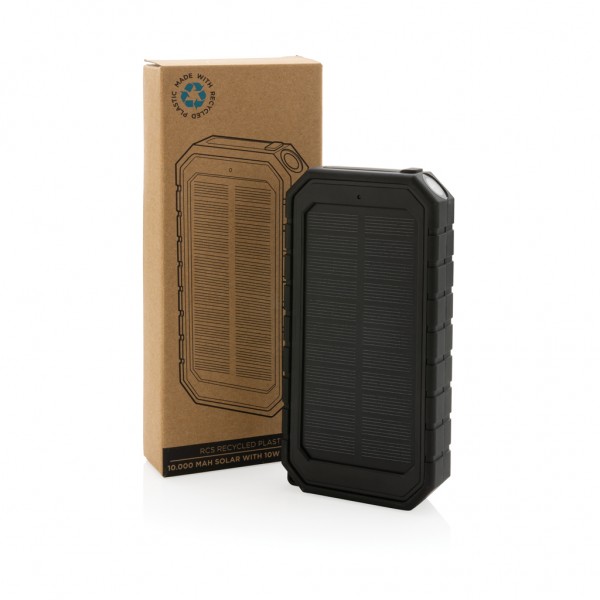 10.000 mAh Solar-Powerbank mit 10W Wireless aus RCS Plastik, schwarz