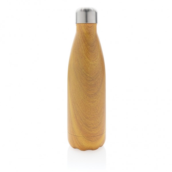 Vakuumisolierte Stainless Steel Flasche mit Holzoptik, gelb