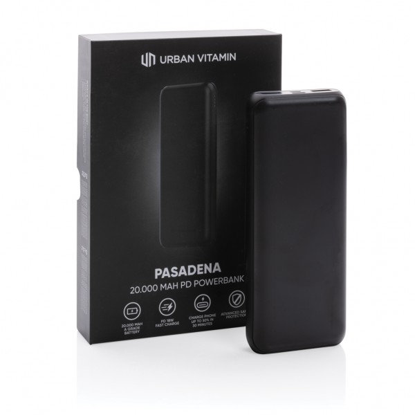 Urban Vitamin Pasadena 20.000mAh 18W PD Powerbank, schwarz