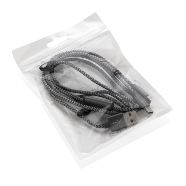 3-in-1 umwobenes Kabel, grau