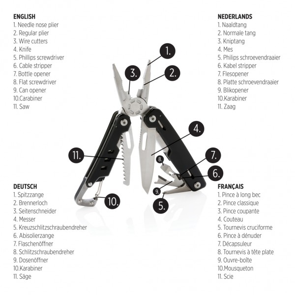 Solid Multitool mit Karabiner, schwarz