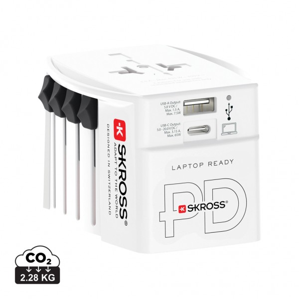 SKROSS World Travel Adapter MUV 65W PD mit USB-C-Kabel, weiß