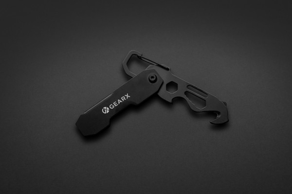 Gear X faltbares EDC-Werkzeug mit Karabinerhaken, schwarz