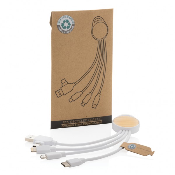 rundes Ontario 6-in-1 Kabel aus RCS recyceltem Kunststoff, weiß