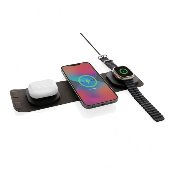 Swiss Peak 15W 3-in 1 Wireless-Reise-Charger aus RCS Plastik, grau