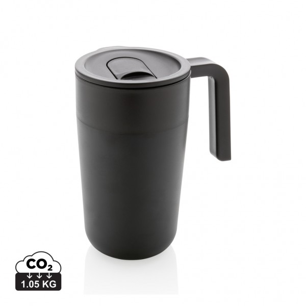 GRS recycelte PP und Stainless Steel Tasse mit Griff, schwarz