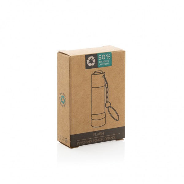 Flash Schlüsselanhänger-Taschenlampe aus RCS rec. Aluminium, orange