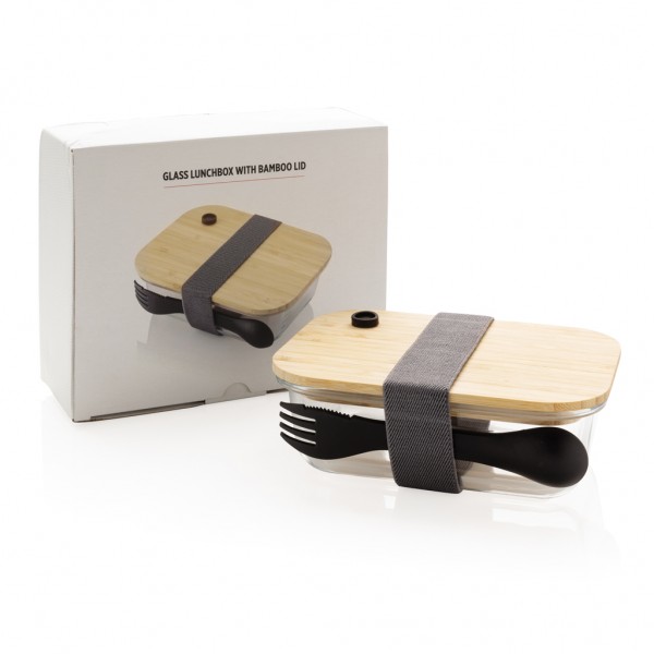 Lunch-Box aus Glas mit Bambusdeckel, transparent