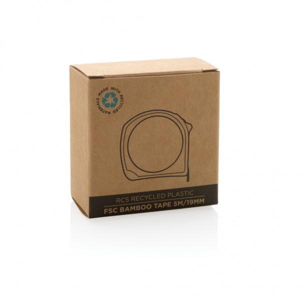5m/19mm Maßband aus RCS recycelt. Kunststoff & Bambus, weiß