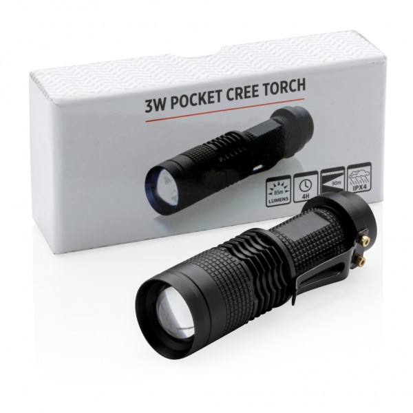 Kompakte 3W Cree Taschenlampe, schwarz